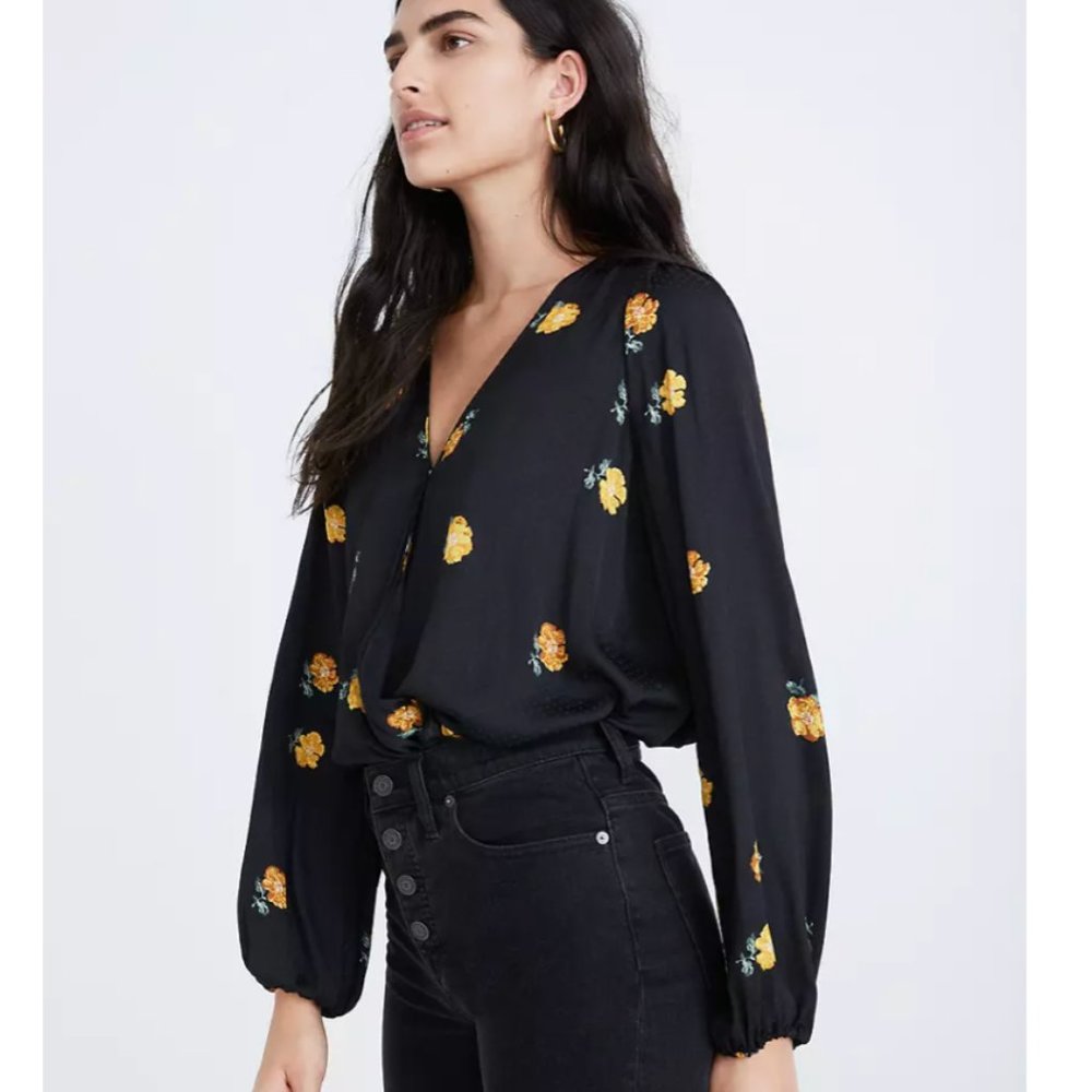 Madewell Bubble-Sleeve Wrap Top M